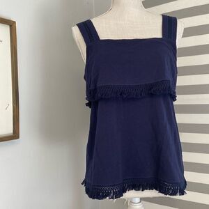 J. Crew Navy Blue Sleeveless Fringe Embellished Tank Top Blouse Size Small NWT